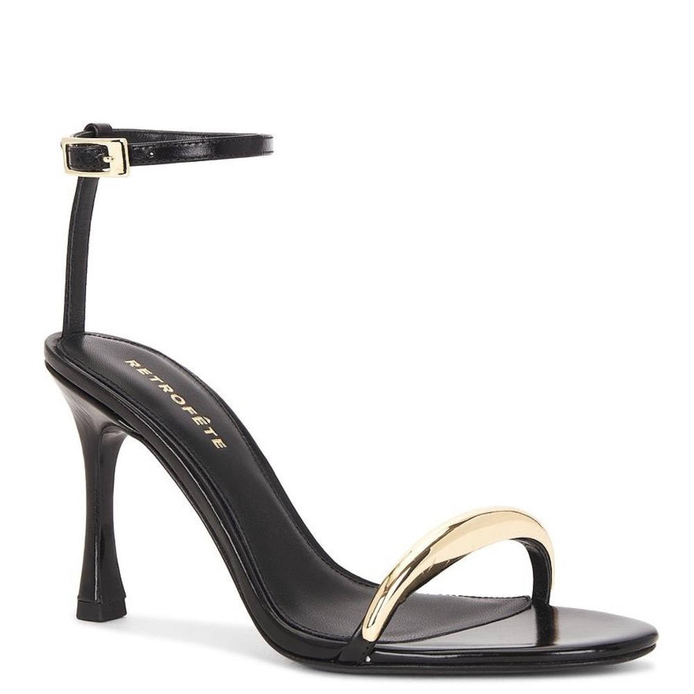 NEW NIB Retrofete Fawny Strappy Sandal Heel In Black & Gold
